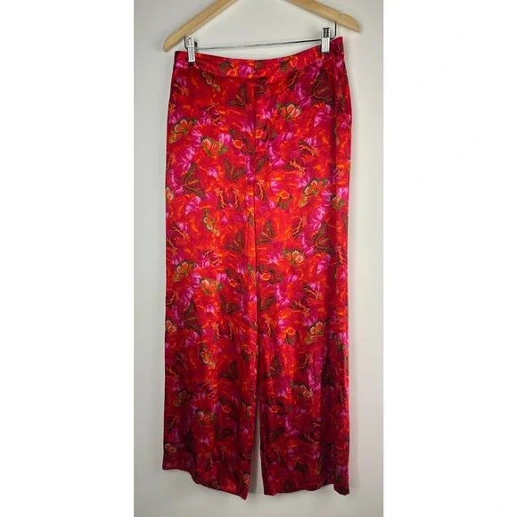 L'AGENCE Luvvy Butterfly Print Silk Straight Leg Trousers Women's Medium ? Pants - Picture 15 of 16